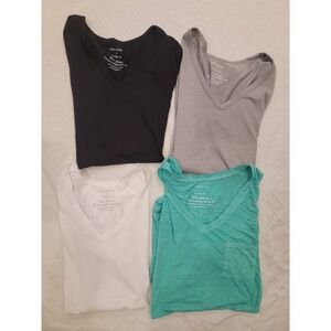 Torrid Lot Of 4  0 0X Short Sleeve Classic Fit V-Neck Tops: Teal Blk White Gray